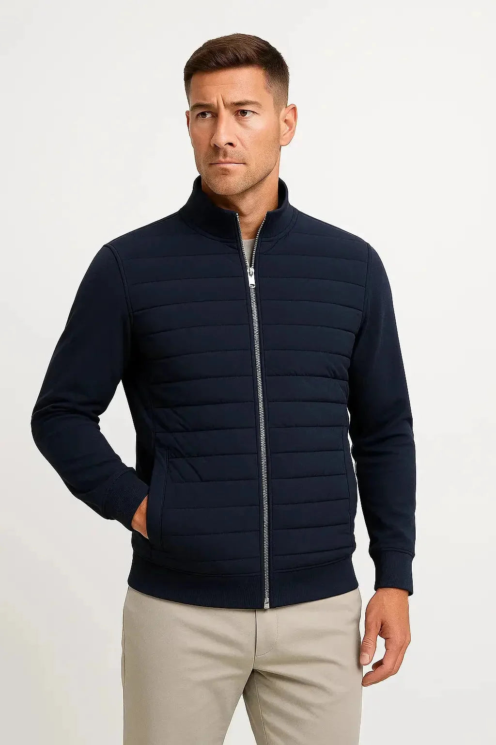 Quilted Knit Sleeve Jacket – Navy
