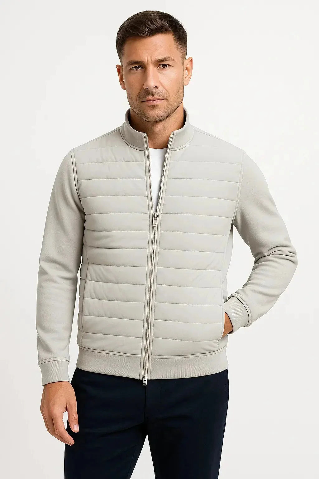 Quilted Knit Sleeve Jacket – Light Grey
