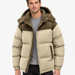 Hooded Corduroy Puffer Jacket – Beige