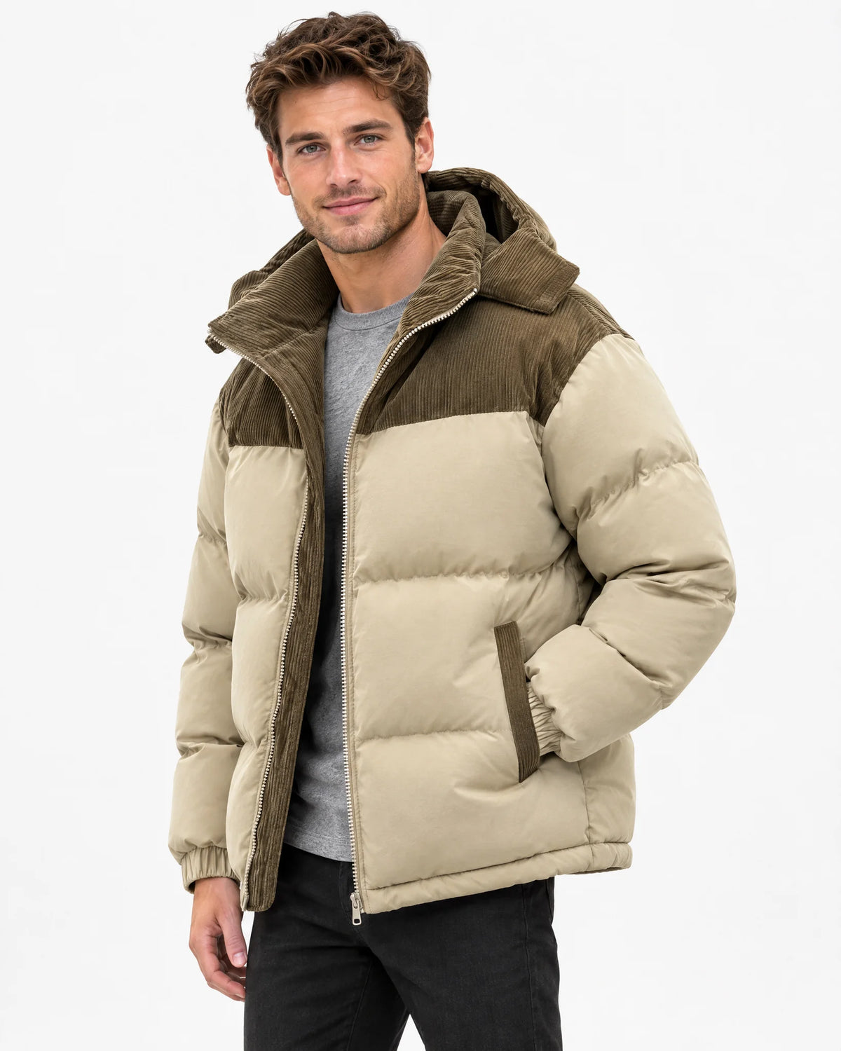 Hooded Corduroy Puffer Jacket