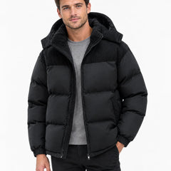 Hooded Corduroy Puffer Jacket – Black