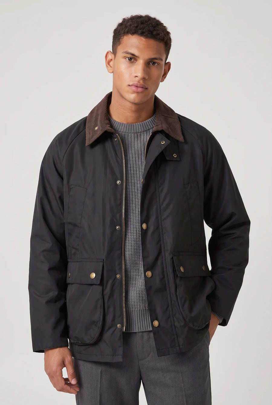 Corduroy Collar Workwear Jacket – Black