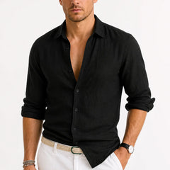 Linen Button-Down Shirt – Black