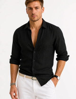 Linen Button-Down Shirt – Black