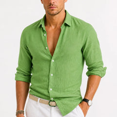 Linen Button-Down Shirt – Green