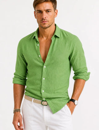 Linen Button-Down Shirt – Green