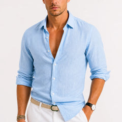 Linen Button-Down Shirt – Light Blue