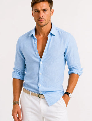 Linen Button-Down Shirt – Light Blue