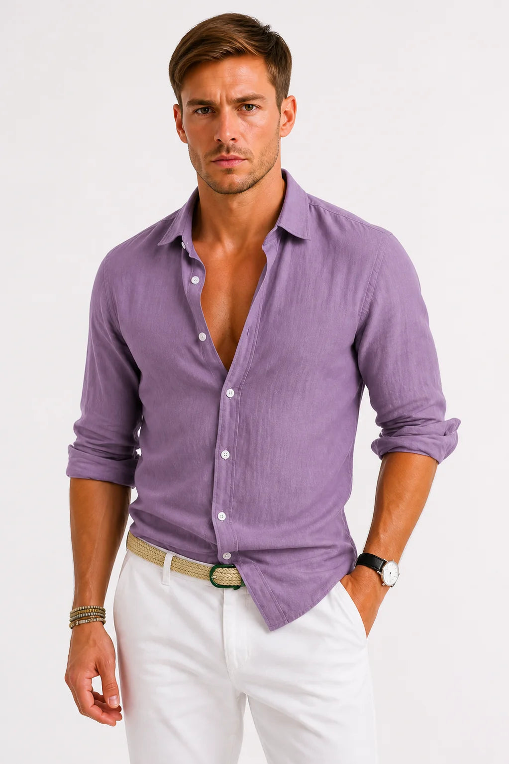 Linen Button-Down Shirt – Lilac