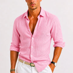 Linen Button-Down Shirt – Pink