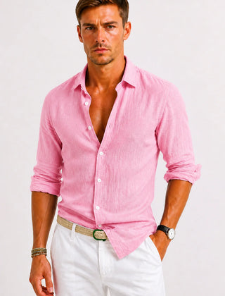 Linen Button-Down Shirt – Pink