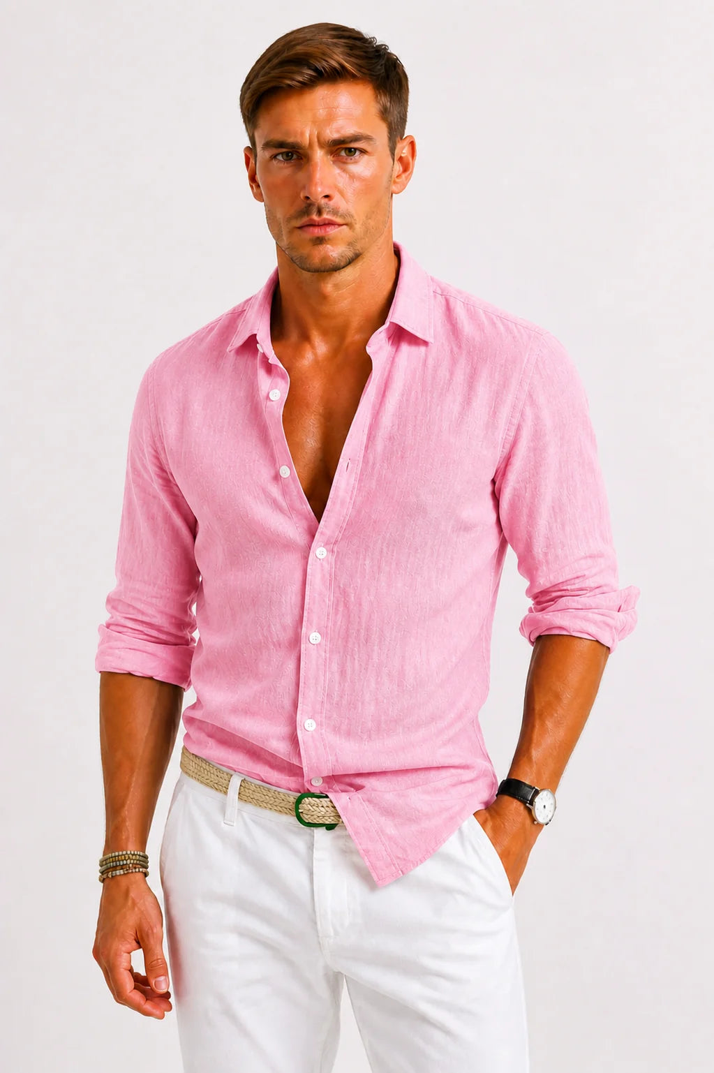 Linen Button-Down Shirt – Pink