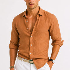 Linen Button-Down Shirt – Rust
