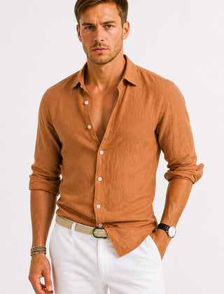 Linen Button-Down Shirt – Rust
