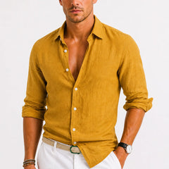 Linen Button-Down Shirt – Mustard
