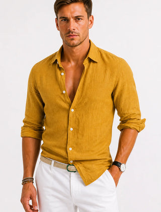Linen Button-Down Shirt – Mustard