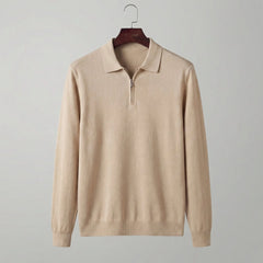 Quarter-Zip Polo Sweater – Beige