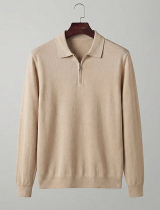 Quarter-Zip Polo Sweater – Beige