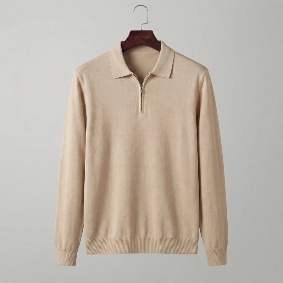 Quarter-Zip Polo Sweater – Beige