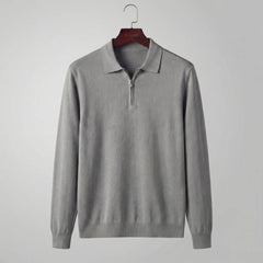 Quarter-Zip Polo Sweater – Grey