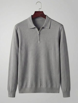 Quarter-Zip Polo Sweater – Grey