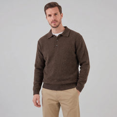 Relaxed Knit Polo Sweater – Brown