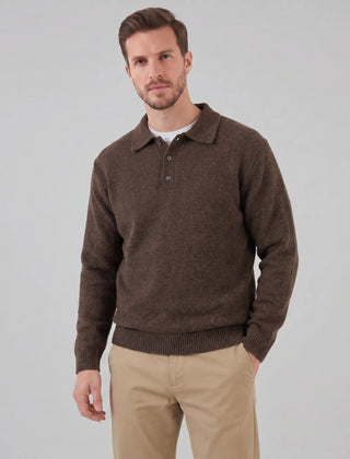 Relaxed Knit Polo Sweater – Brown