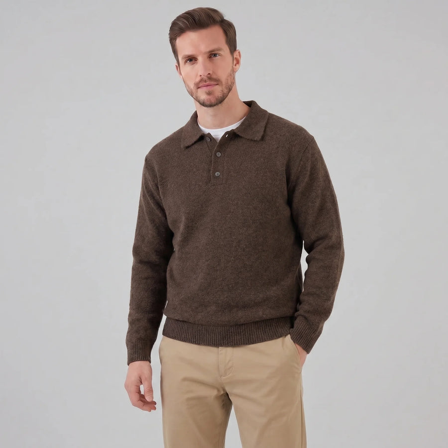 Relaxed Knit Polo Sweater – Brown