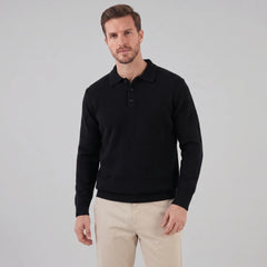 Relaxed Knit Polo Sweater – Black