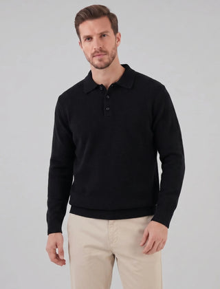 Relaxed Knit Polo Sweater – Black