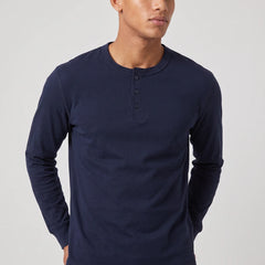 Long Sleeve Henley Shirt – Navy