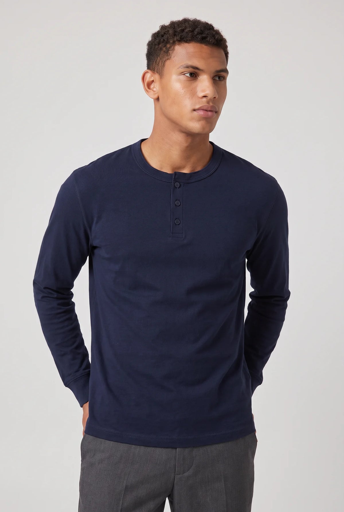 Long Sleeve Henley Shirt – Navy