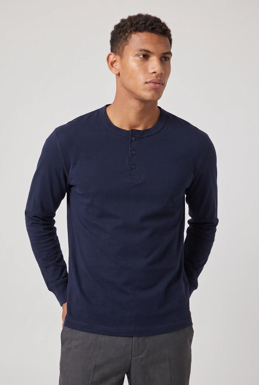 Long Sleeve Henley Shirt – Navy