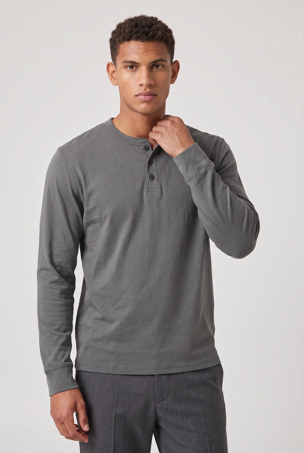Long Sleeve Henley Shirt – Dark Grey