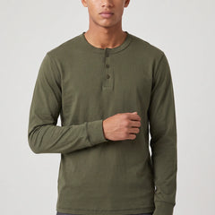 Long Sleeve Henley Shirt – Army Green