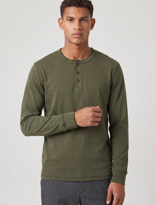 Long Sleeve Henley Shirt – Army Green
