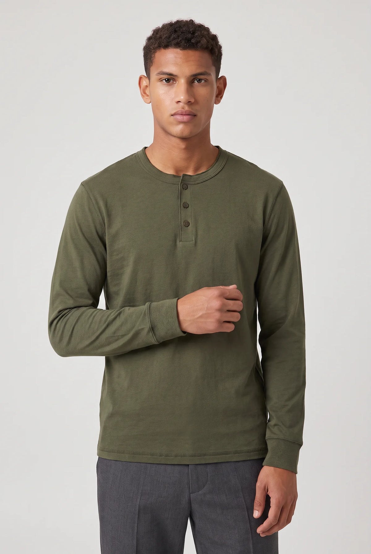 Long Sleeve Henley Shirt – Army Green