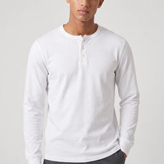 Long Sleeve Henley Shirt – White