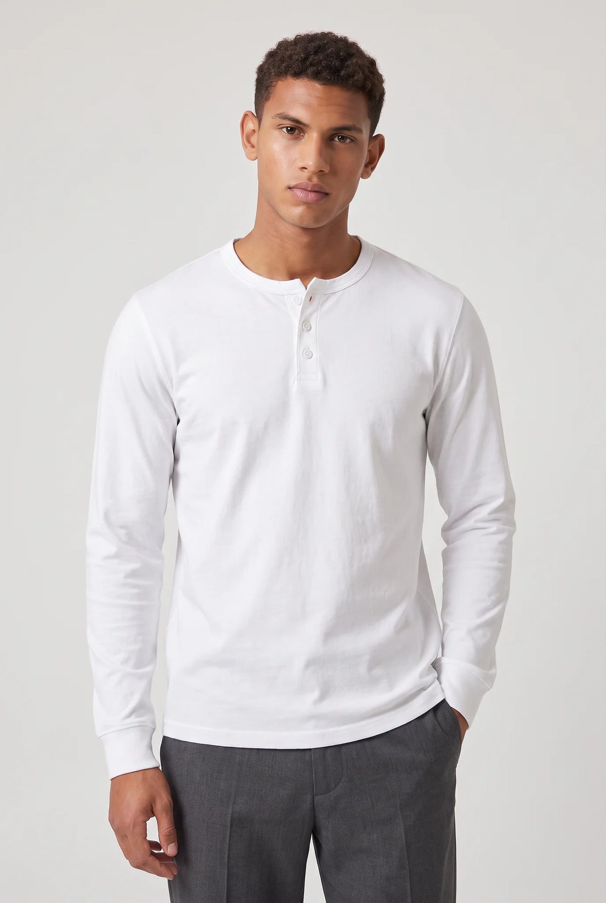 Long Sleeve Henley Shirt – White
