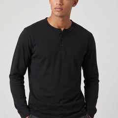 Long Sleeve Henley Shirt – Black