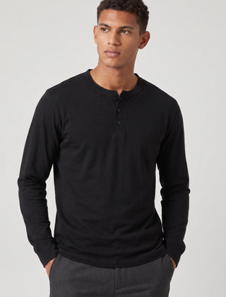 Long Sleeve Henley Shirt – Black