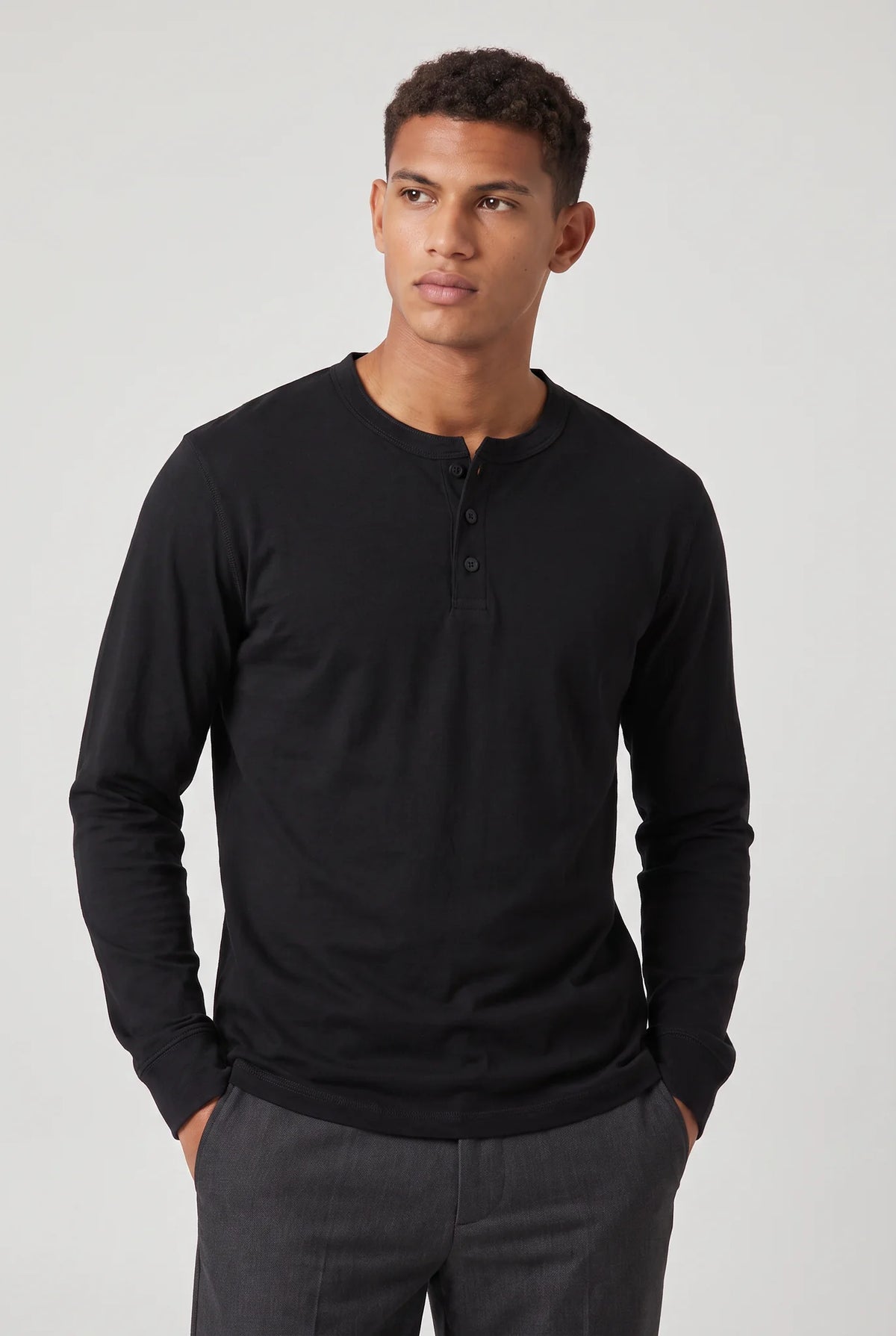 Long Sleeve Henley Shirt – Black