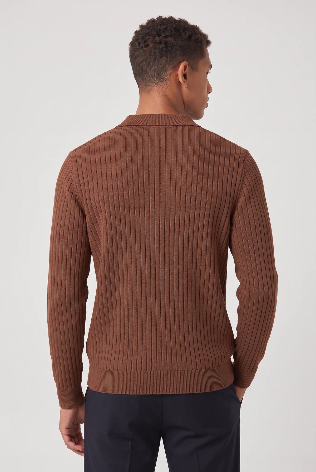 Ribbed Long Sleeve Polo