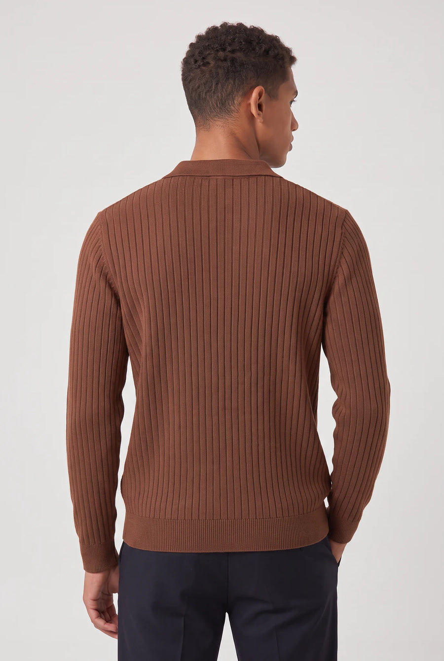 Ribbed Long Sleeve Polo