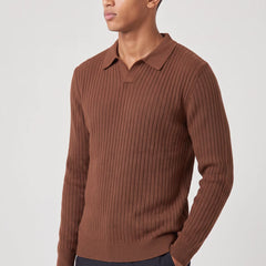 Ribbed Long Sleeve Polo