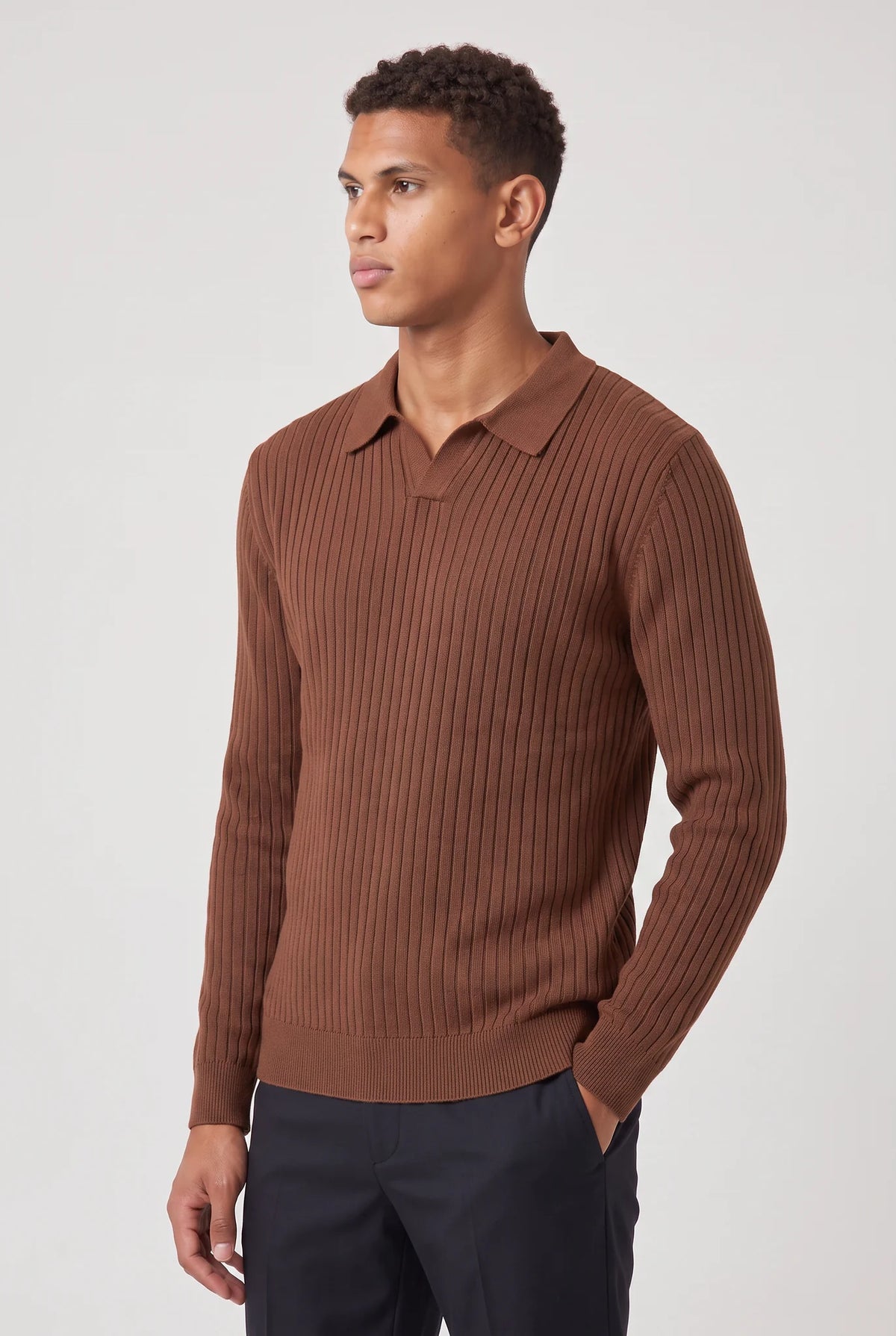 Ribbed Long Sleeve Polo