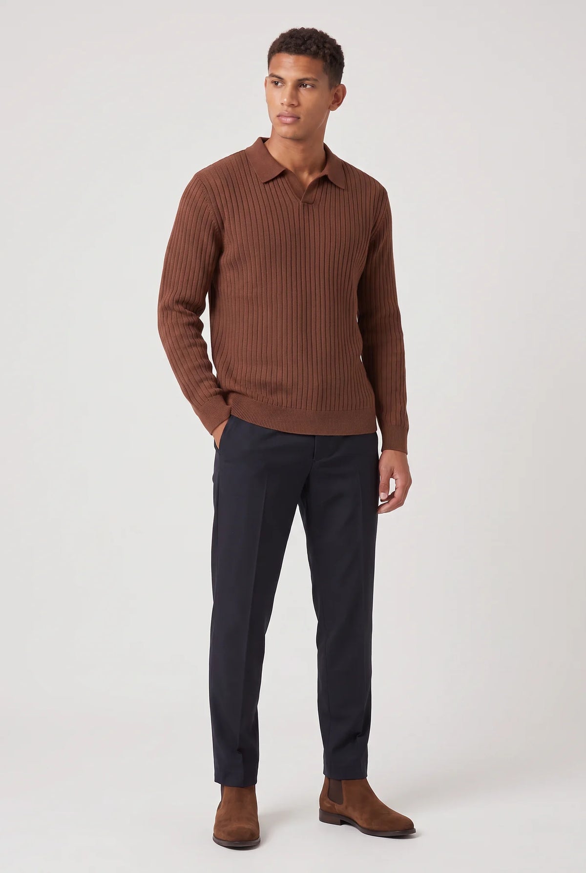 Ribbed Long Sleeve Polo