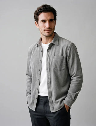 Corduroy Button-Up Shirt – Grey