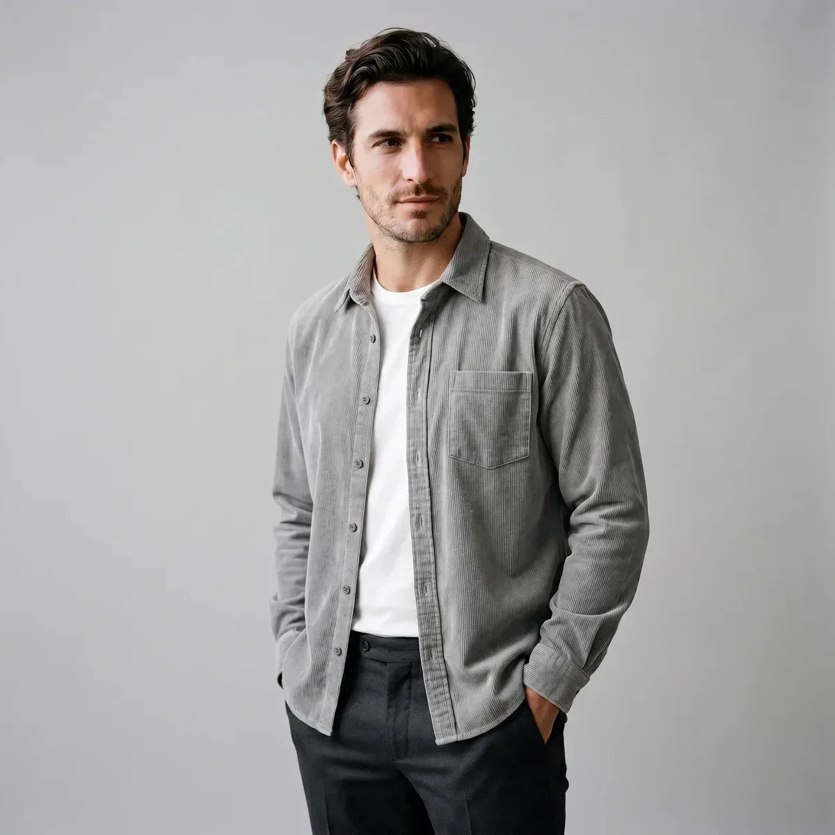 Corduroy Button-Up Shirt – Grey