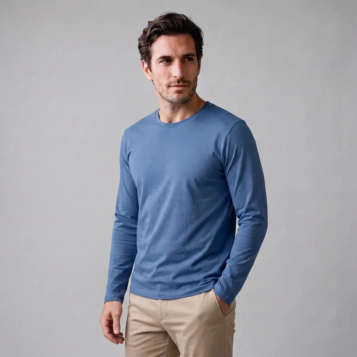 Long Sleeve Crew Neck T-Shirt – Blue